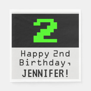 2nd Birthday - Nerdy / Geeky Style "2" & Name Napkins