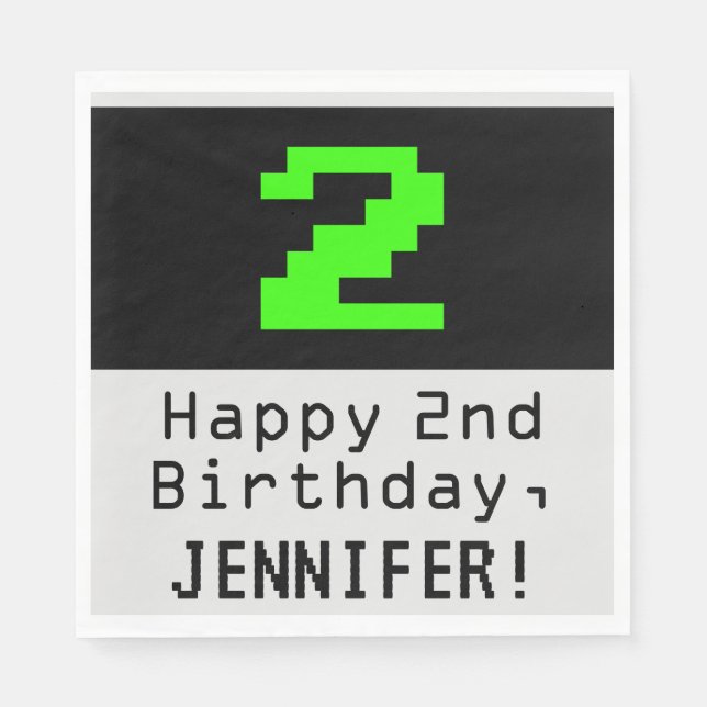 2nd Birthday - Nerdy / Geeky Style "2" & Name Napkins (Front)
