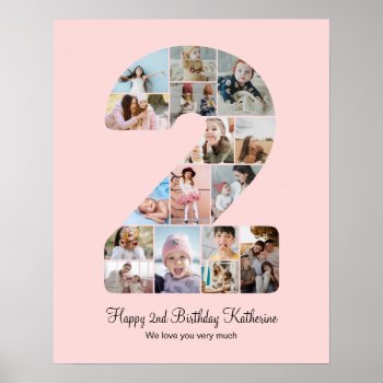 2nd Birthday Number 2 Photo Collage Custom Picture Poster by raindwops at Zazzle