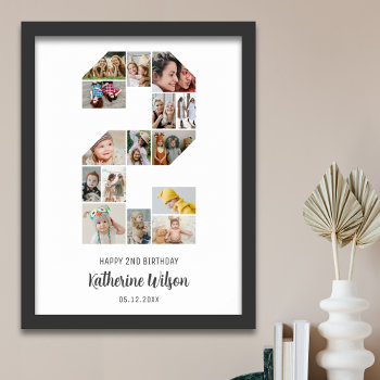 2nd Birthday Number 2 Photo Collage Custom Picture Poster by raindwops at Zazzle
