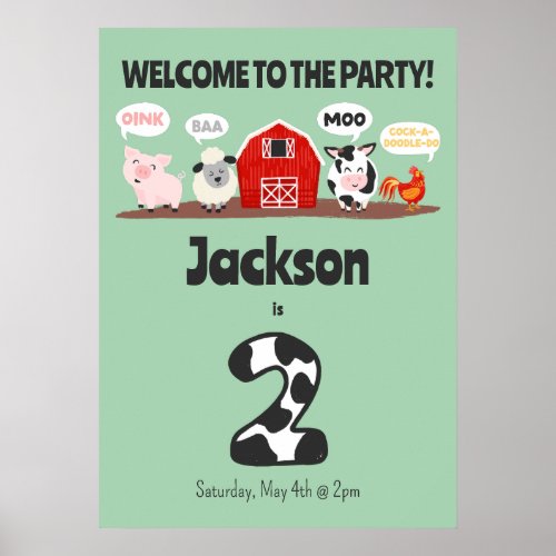 2nd Birthday Oink Baa Moo Welcome Birthday Poster