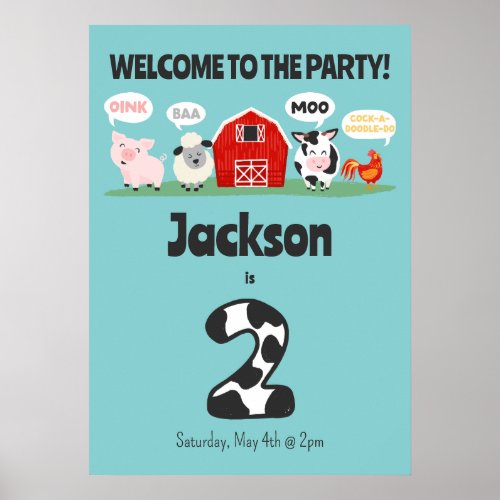 2nd Birthday Oink Baa Moo Welcome Birthday Poster