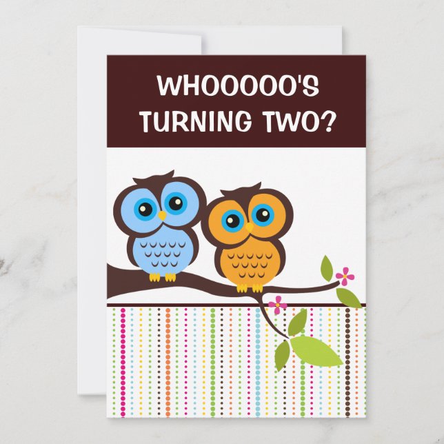 2nd Birthday Owl Theme Party Invitations (Front)