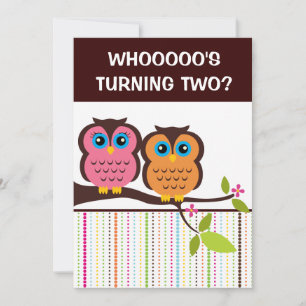 2nd Birthday Owl Theme Party Invitations