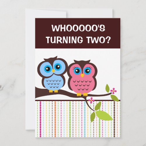 2nd Birthday Owl Theme Party Invitations