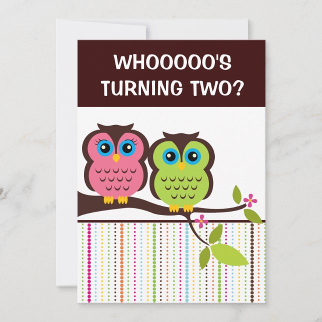 2nd Birthday Owl Theme Party Invitations (Front)