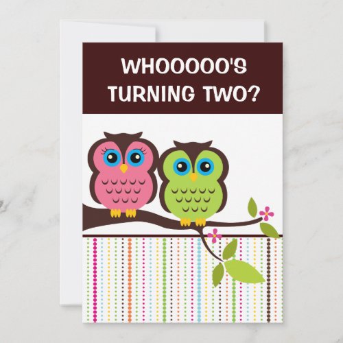 2nd Birthday Owl Theme Party Invitations