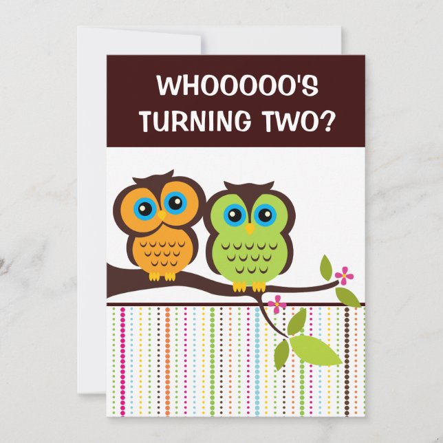 2nd Birthday Owl Theme Party Invitations (Front)