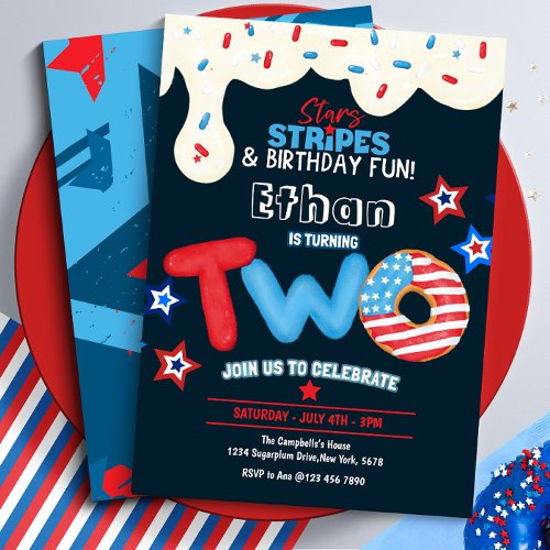 2nd Birthday Party 4th of July  Invitation