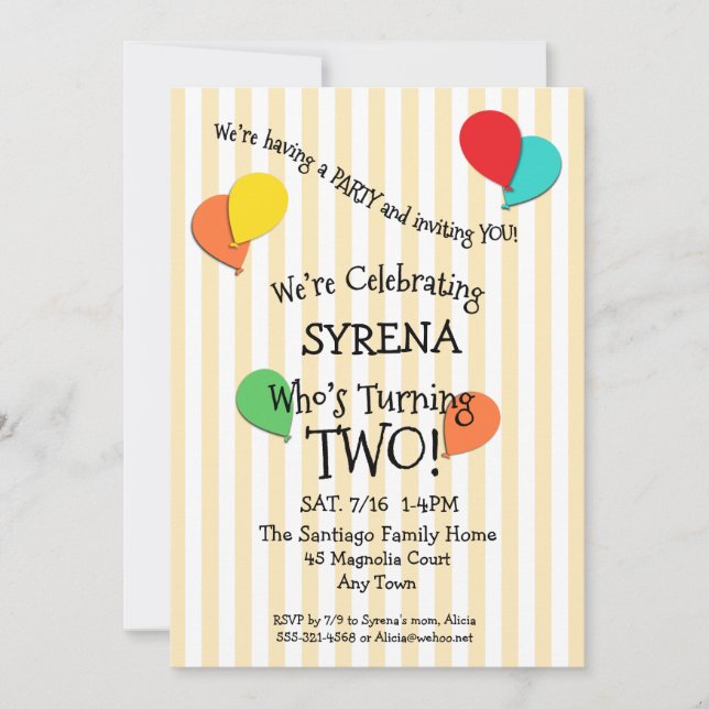 2nd Birthday Party Add a Photo Balloons Invitation (Front)