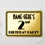 [ Thumbnail: 2nd Birthday Party — Art Deco Look “2” + Name Invitation ]