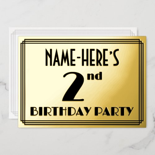 2nd Birthday Party  Art Deco Look 2  Name Foil Invitation