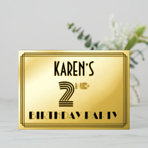 2nd Birthday Party — Art Deco Style “2” & Name Foil Invitation