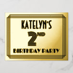 [ Thumbnail: 2nd Birthday Party ~ Art Deco Style “2” + Name Postcard ]