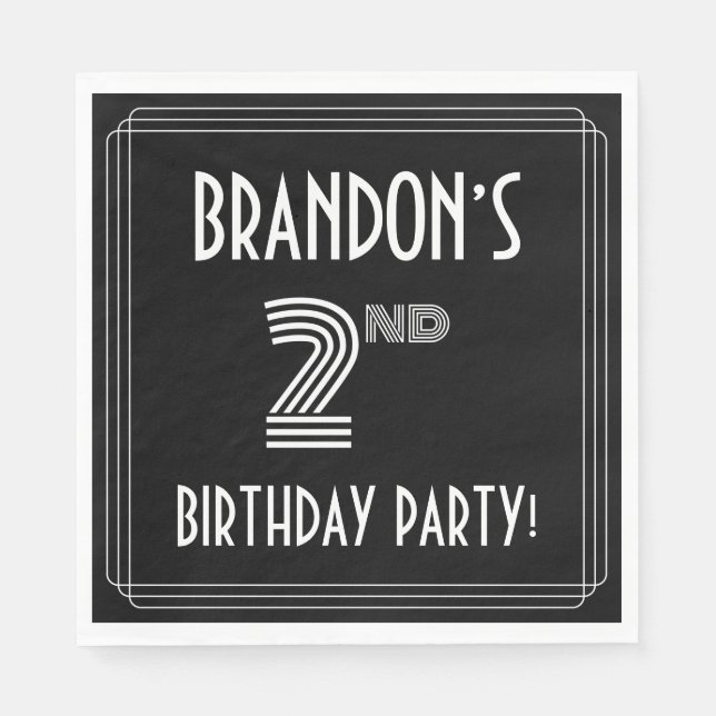 2nd Birthday Party: Art Deco Style + Custom Name Napkins (Front)