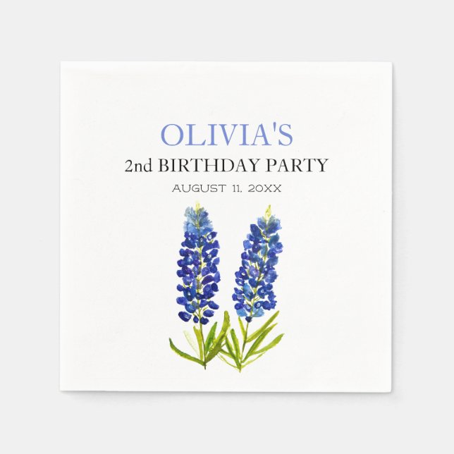 2nd Birthday Party Bluebonnets Flowers Baby Girl Napkins (Front)