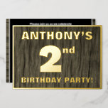 [ Thumbnail: 2nd Birthday Party: Bold, Faux Wood Grain Pattern Invitation ]