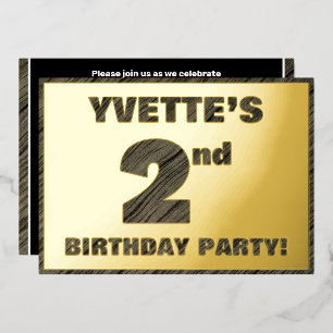 2nd Birthday Party — Bold, Faux Wood Grain Text Foil Invitation