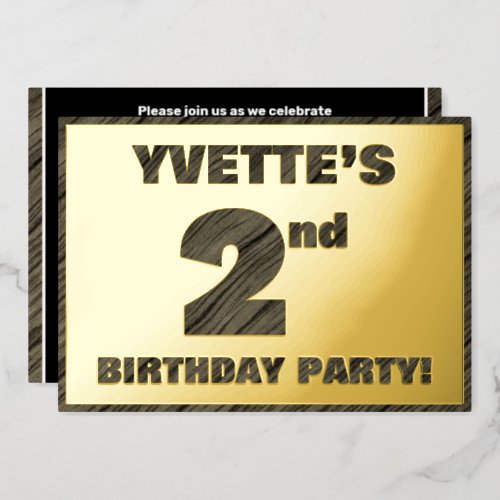 2nd Birthday Party  Bold Faux Wood Grain Text Foil Invitation