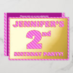 [ Thumbnail: 2nd Birthday Party — Bold, Fun, Pink Stripes # 2 Invitation ]