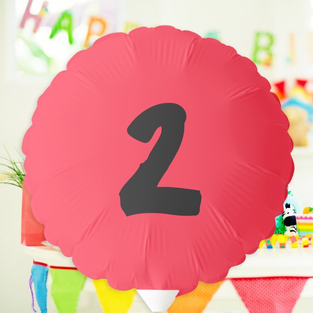 2nd Birthday Party Bright Red with 2 Age Number Balloon (A red balloon with the number two in black. A colorful decoration for a 2nd birthday party)