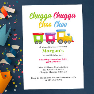 2nd Birthday Party Chugga Choo Colorful Train Invitation