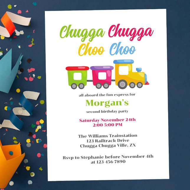 2nd Birthday Party Chugga Choo Colorful Train Invitation (Creator Uploaded)