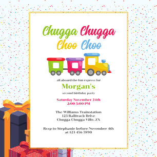 2nd Birthday Party Chugga Choo Colorful Train Invitation