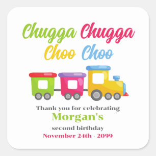 2nd Birthday Party Chugga Choo Colorful Train Square Sticker
