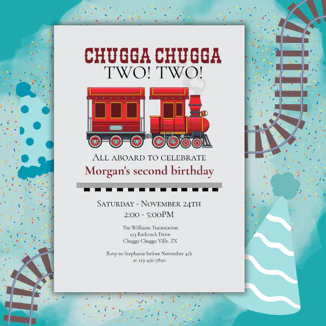 Two Train Invitation 2nd Birthday Party Cute Red Western Train Invitation | Zazzle