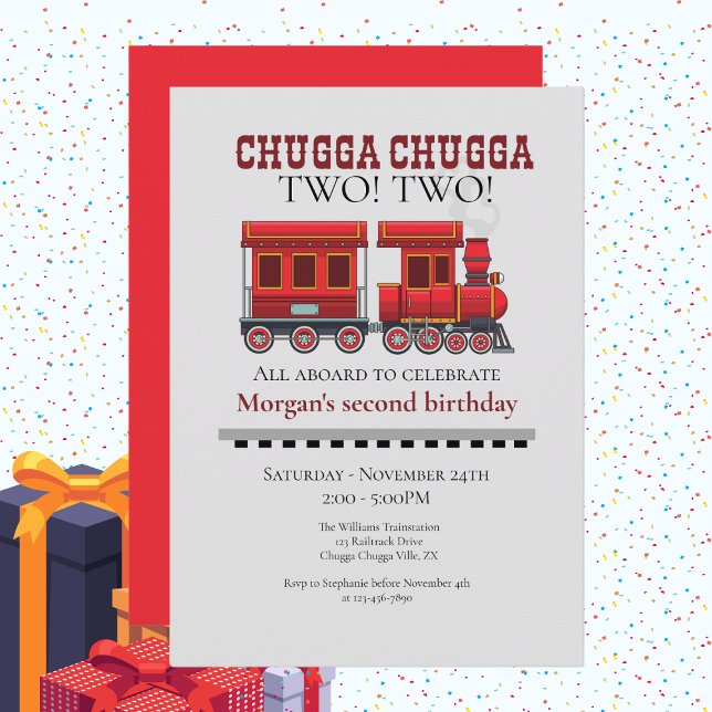 2nd Birthday Party Cute Red Western Train Invitation (Creator Uploaded)