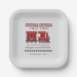 2nd Birthday Party Cute Red Western Train Paper Plates