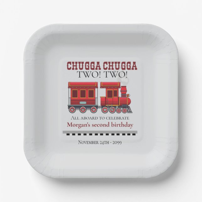 2nd Birthday Party Cute Red Western Train Paper Plates (Front)