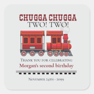 2nd Birthday Party Cute Red Western Train Square Sticker