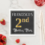 [ Thumbnail: 2nd Birthday Party — Fancy Script, Faux Gold Look Napkins ]