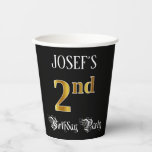 [ Thumbnail: 2nd Birthday Party — Fancy Script, Faux Gold Look Paper Cups ]