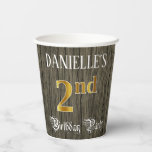 [ Thumbnail: 2nd Birthday Party — Faux Gold & Faux Wood Looks Paper Cups ]