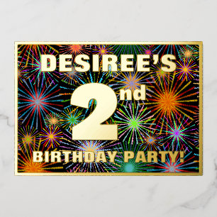 2nd Birthday Party — Fun, Colorful Fireworks Look Foil Invitation