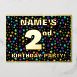 [ Thumbnail: 2nd Birthday Party — Fun, Colorful Stars Pattern Invitation ]