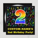 [ Thumbnail: 2nd Birthday Party: Fun Music Symbols, Rainbow 2 Invitation ]