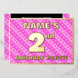 [ Thumbnail: 2nd Birthday Party — Fun Pink Hearts and Stripes Invitation ]