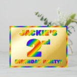[ Thumbnail: 2nd Birthday Party — Fun, Rainbow Spectrum “2” Foi Invitation ]