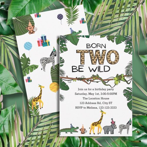2nd Birthday Party Jungle Animals  Wild  Invitation