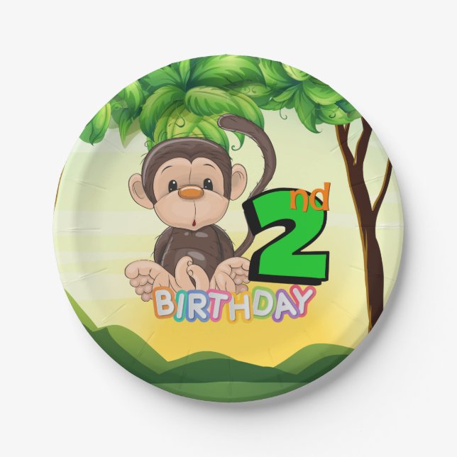 2nd Birthday Party Monkey Paper Plates (Front)