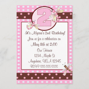 2nd birthday party pink dragonfly girls invite