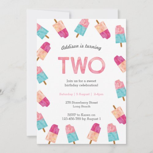 2nd Birthday Party  Popsicle Ice cream invitation