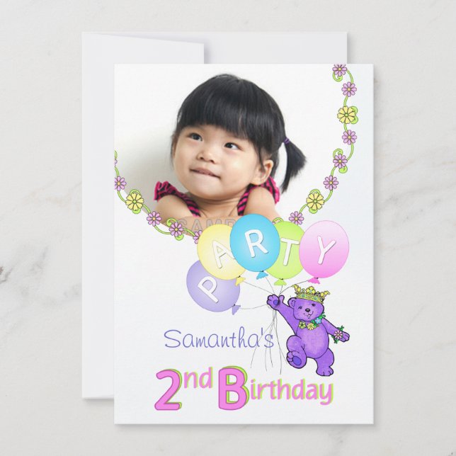 2nd Birthday Party Princess Bear Custom Photo Invitation (Front)
