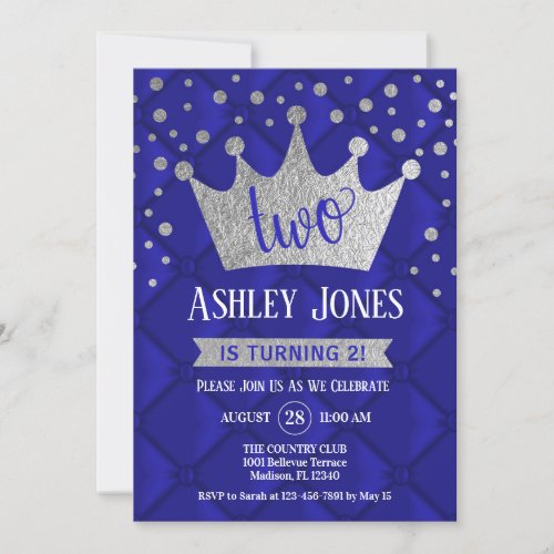 2nd Birthday Party _ Royal Blue Silver Invitation