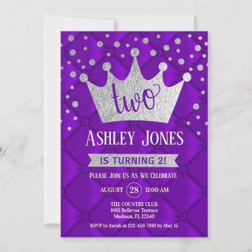 2nd Birthday Party _ Royal Purple Silver Invitation