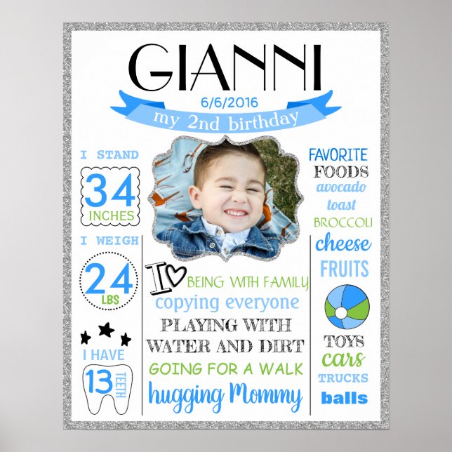 2nd Birthday Party sign poster banner milestone (Front)